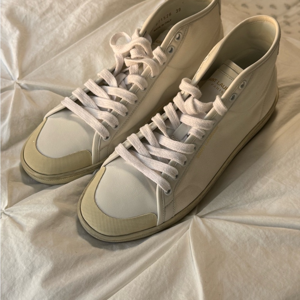 Saint Laurent SL39 Cream Mid-Top Sneakers